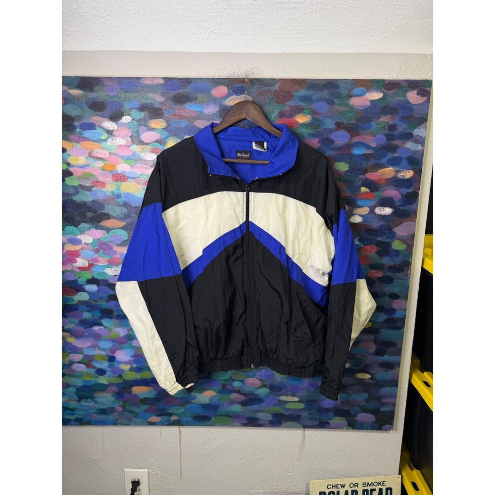 Vintage MacGregor Colorblock Windbreaker Jacket Mens Medium Black Blue Cream Zip
